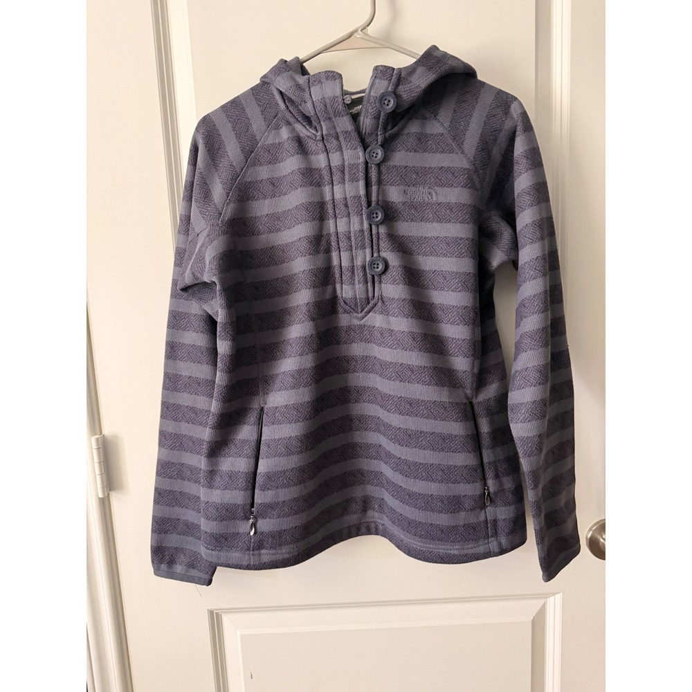 The North Face Womens Purple Striped Button Fleece Hoodie Pullover Jacket Size M